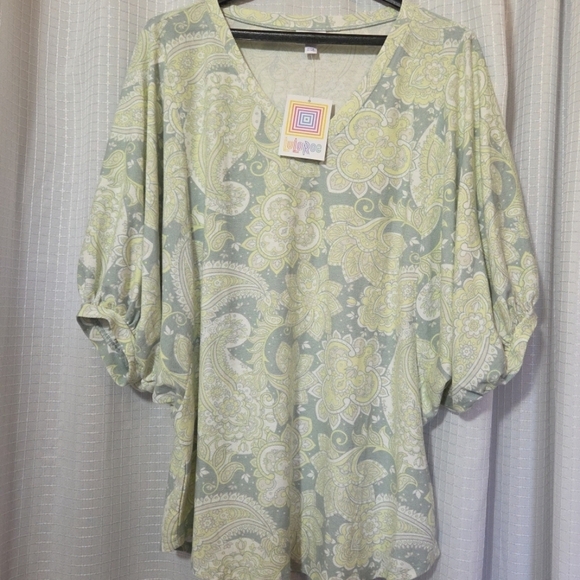 LULAROE NEW Renee Women L V-Neck Mint Paislwy 3/4 Sleeve Oversized - Picture 1 of 7